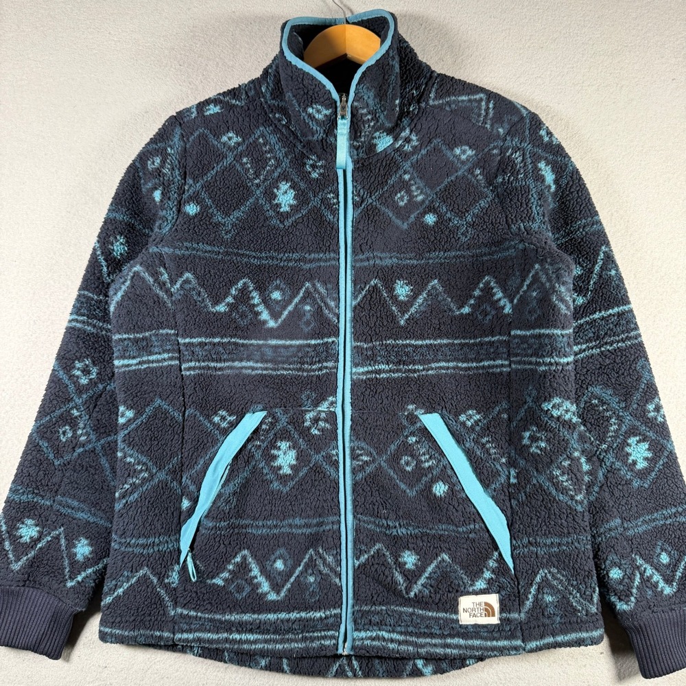 The North Face Womens Osito Aztec Fleece Jacket Navy Blue Full Zip NF0A5GMS M